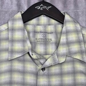 Eddie Bauer Sport Shirt Mens Large Green Plaid Good Short Sleeve Cocona Tech
